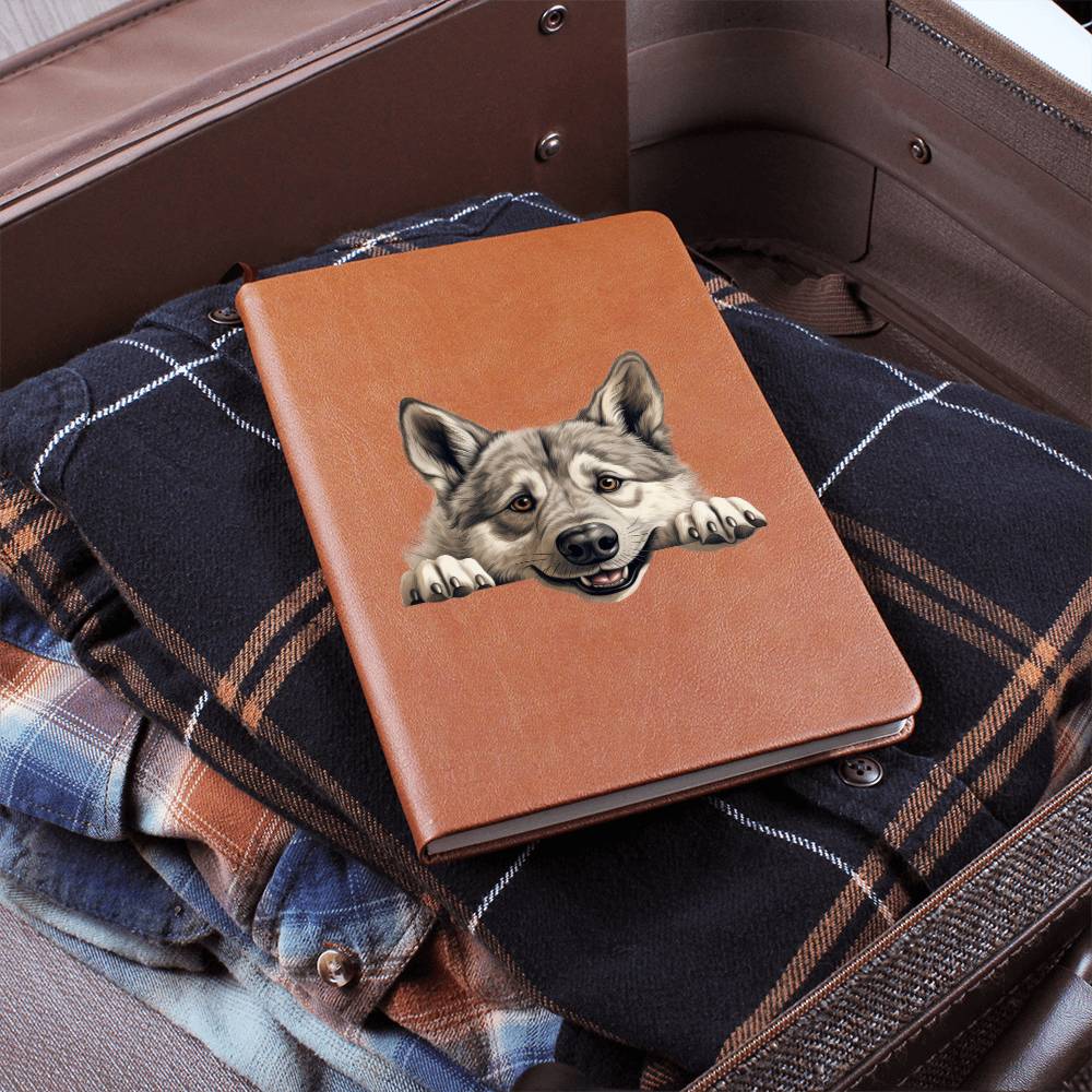 Norwegian Elkhound Peeking - Vegan Leather Journal