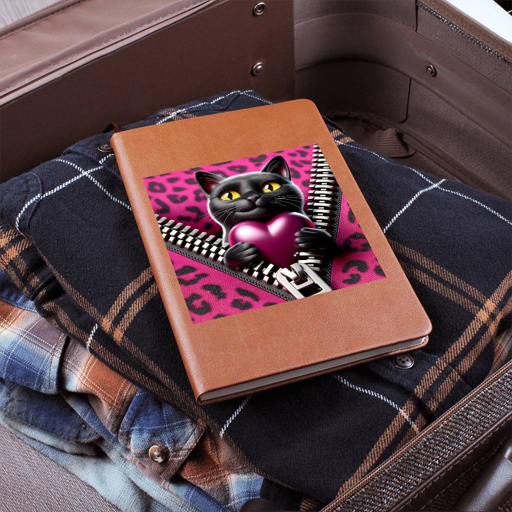 Valentine's Day Cat And Zipper 001 - Vegan Leather Journal