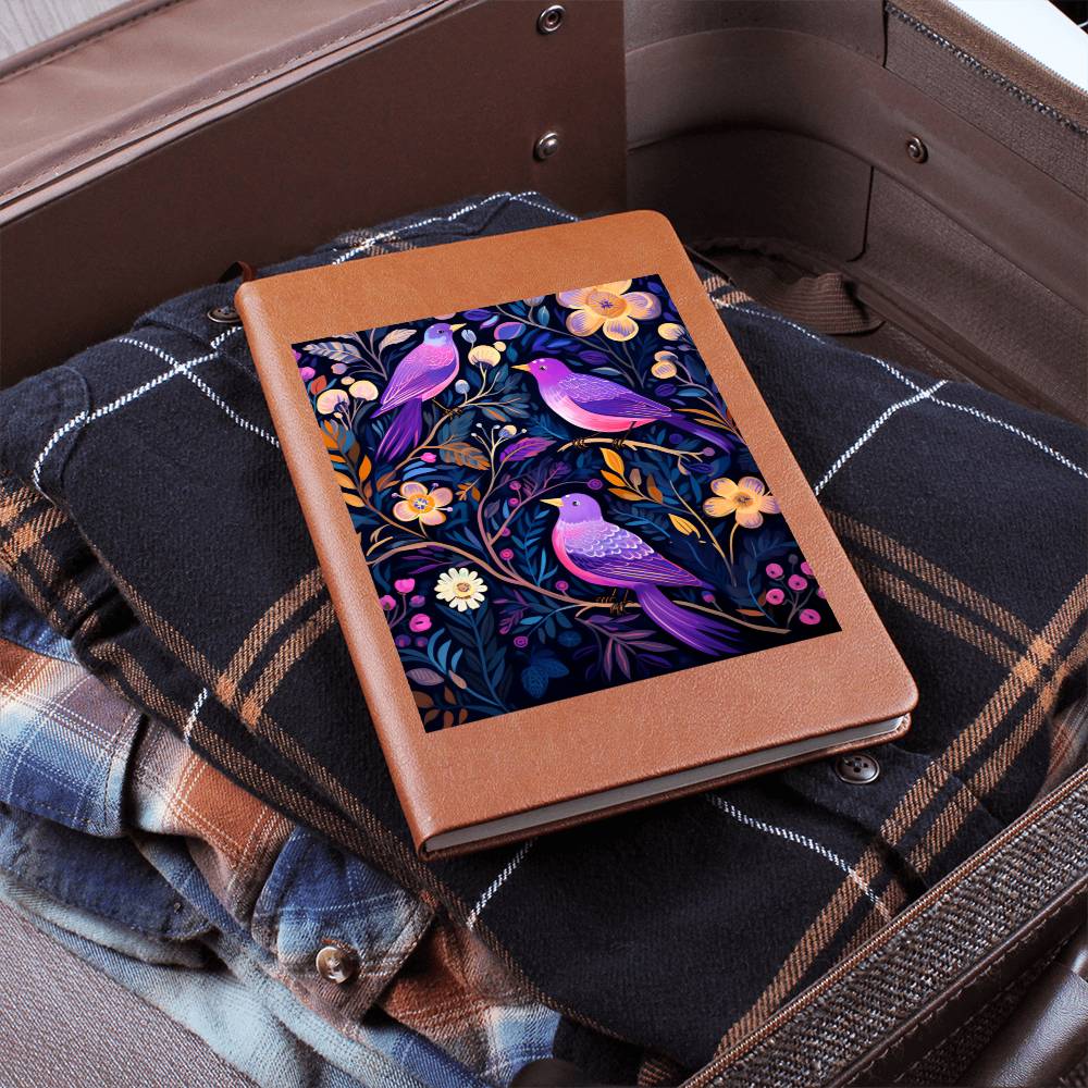 Birds And Floral Design 144 - Vegan Leather Journal