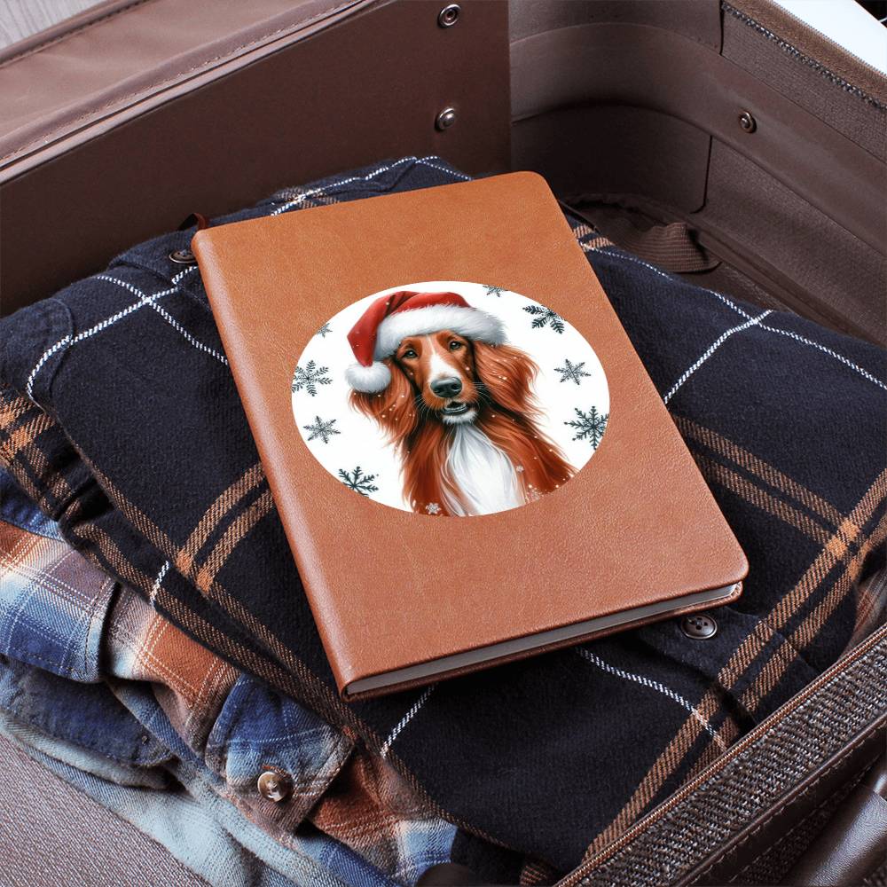 Christmas Dog - Irish Red and White Setter - Vegan Leather Journal