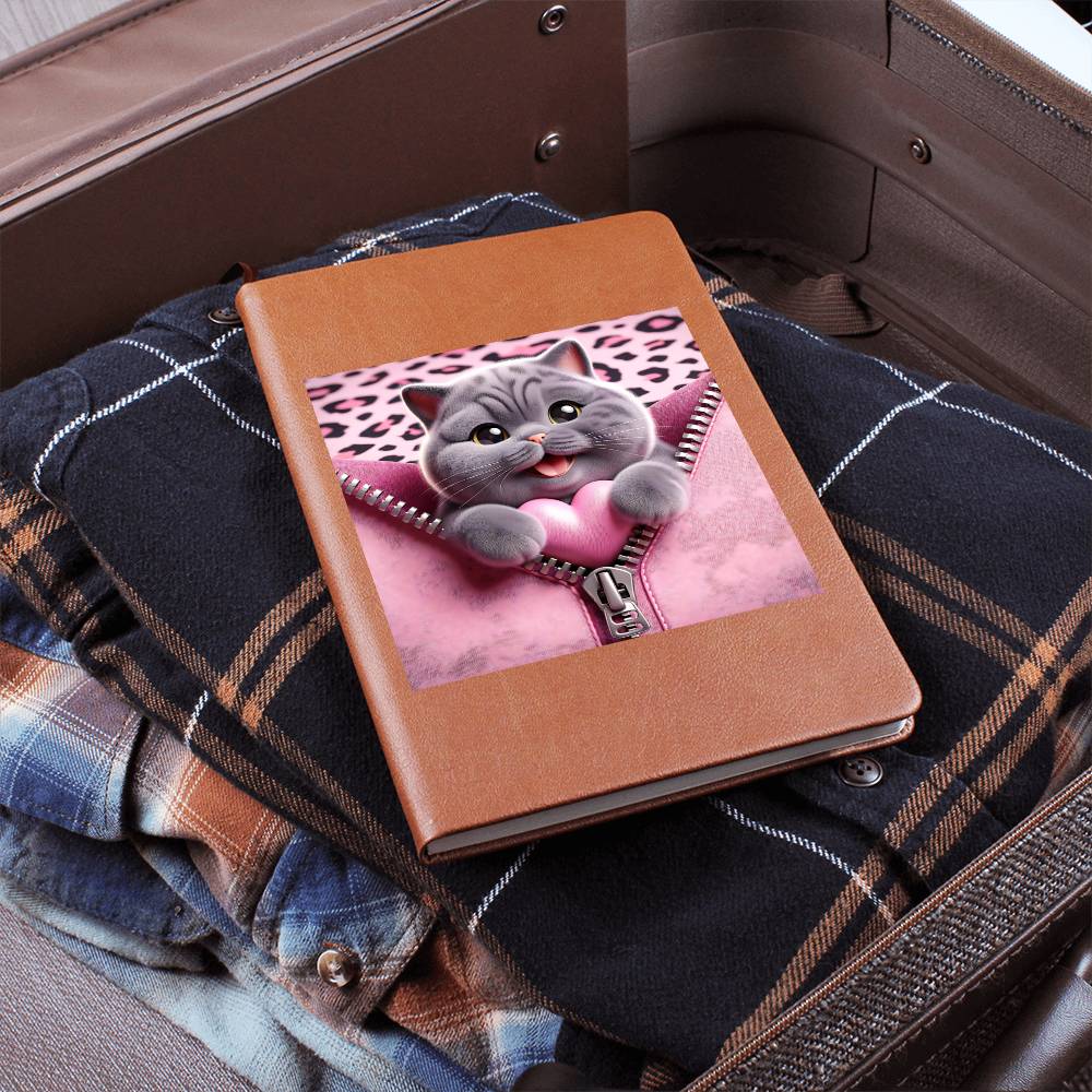 Valentine's Day Cat And Zipper 008 - Vegan Leather Journal