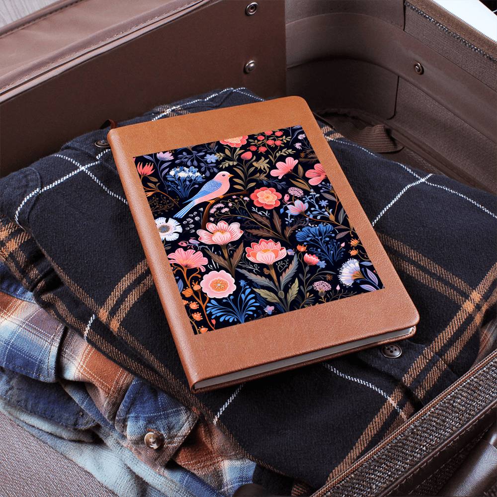 Birds And Floral Design 124 - Vegan Leather Journal