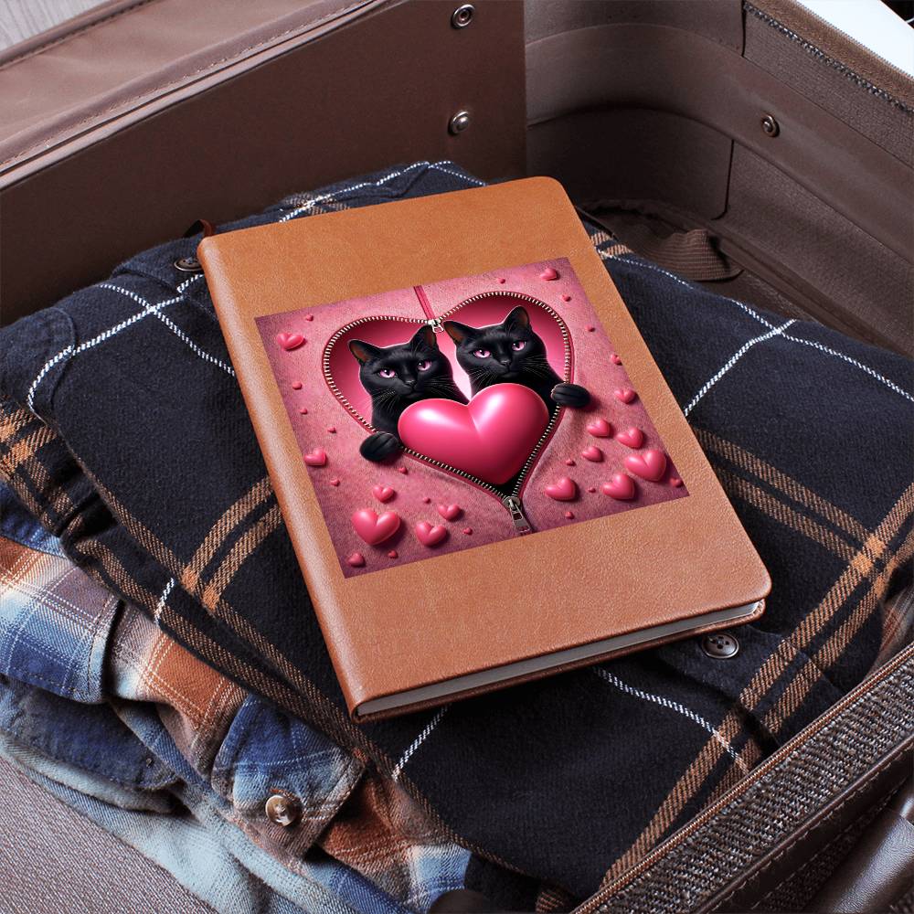 Valentine's Day Cat And Zipper 013 - Vegan Leather Journal
