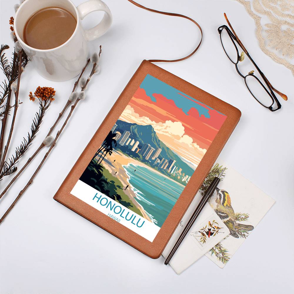Famous Travel Destinations - Honolulu, Hawaii - Vegan Leather Journal