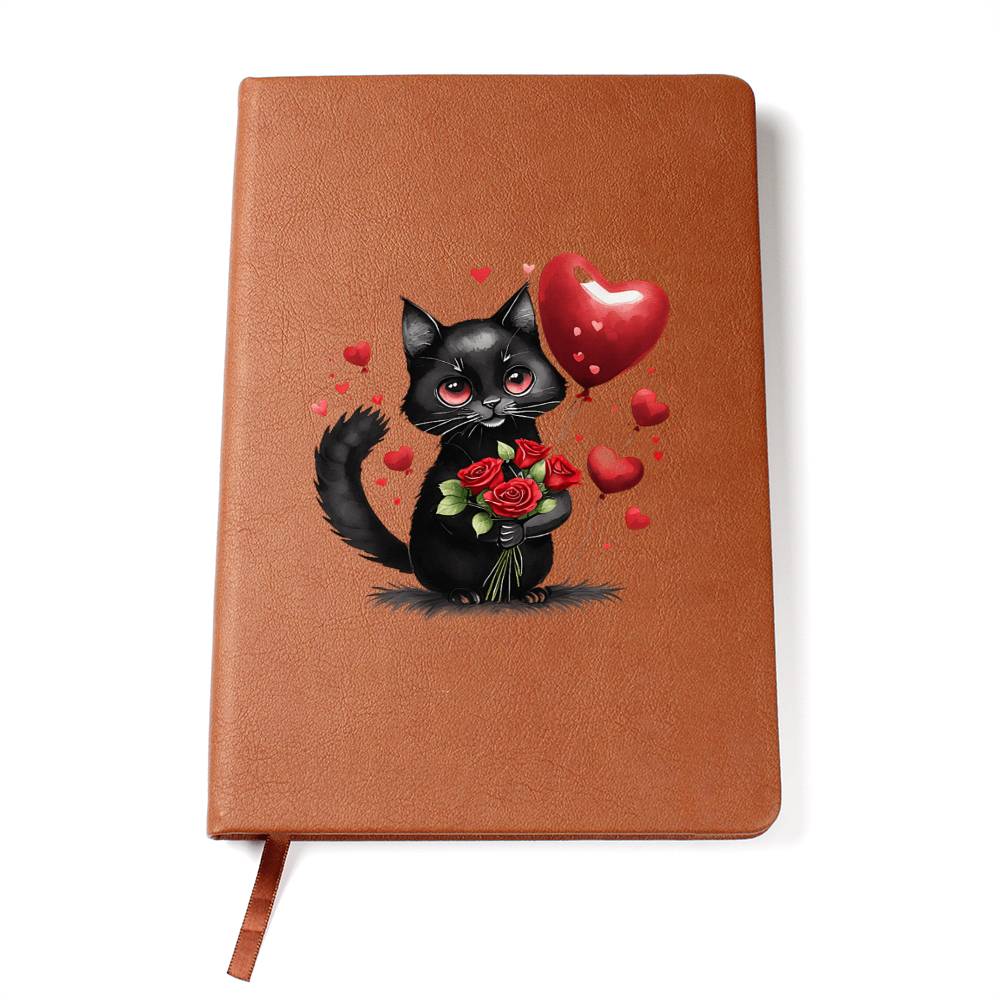 Valentine's Day Black Cat 056 - Vegan Leather Journal