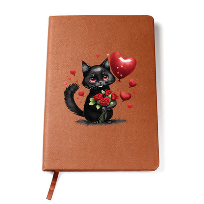Valentine's Day Black Cat 056 - Vegan Leather Journal