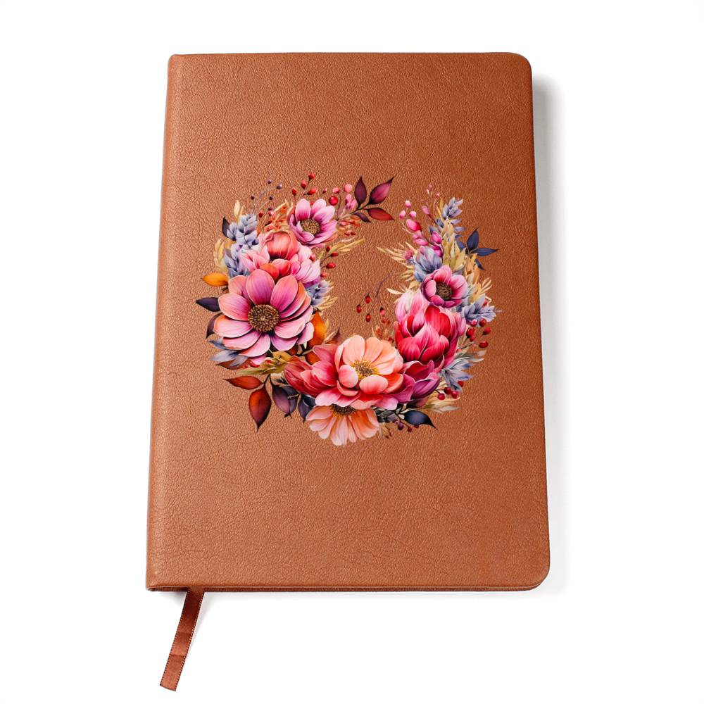 Floral Flower Wreath 036 - Vegan Leather Journal