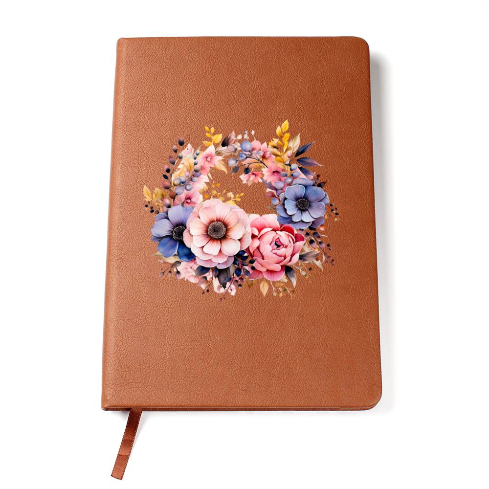 Floral Flower Wreath 069 - Vegan Leather Journal