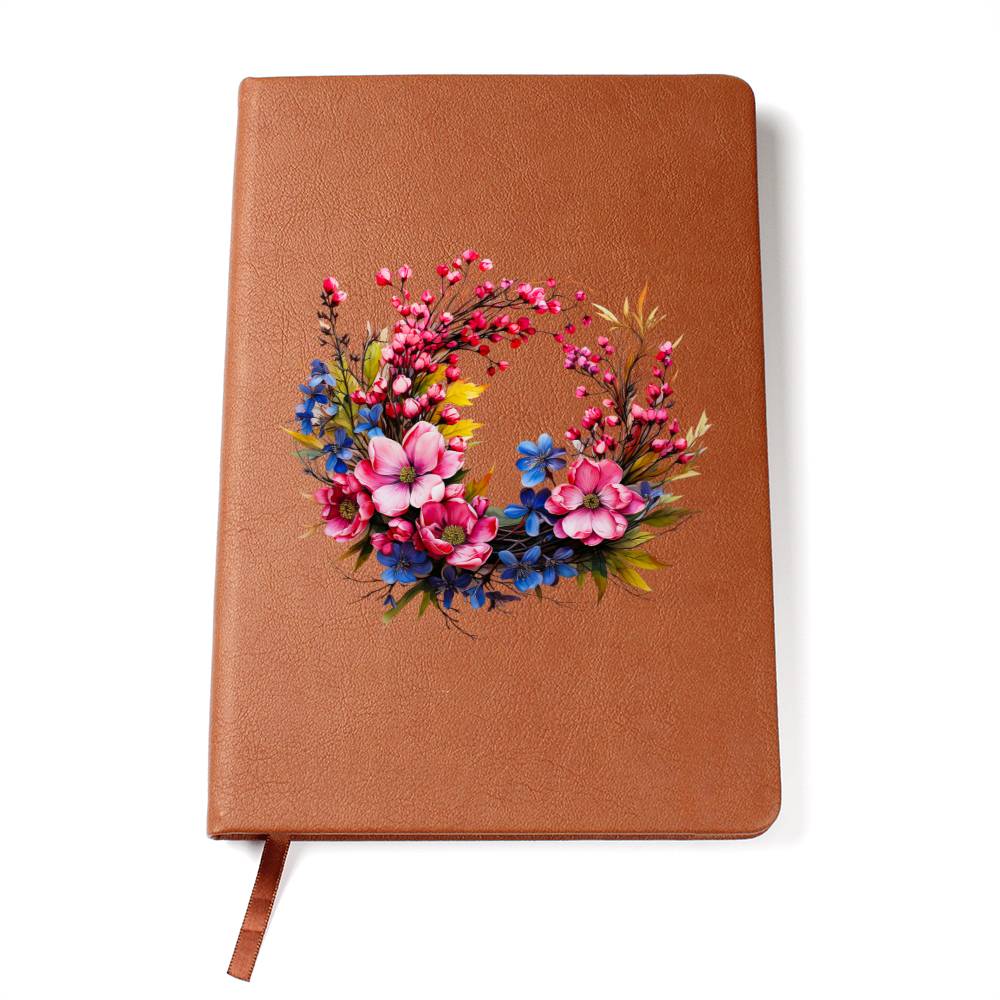 Floral Flower Wreath 104 - Vegan Leather Journal