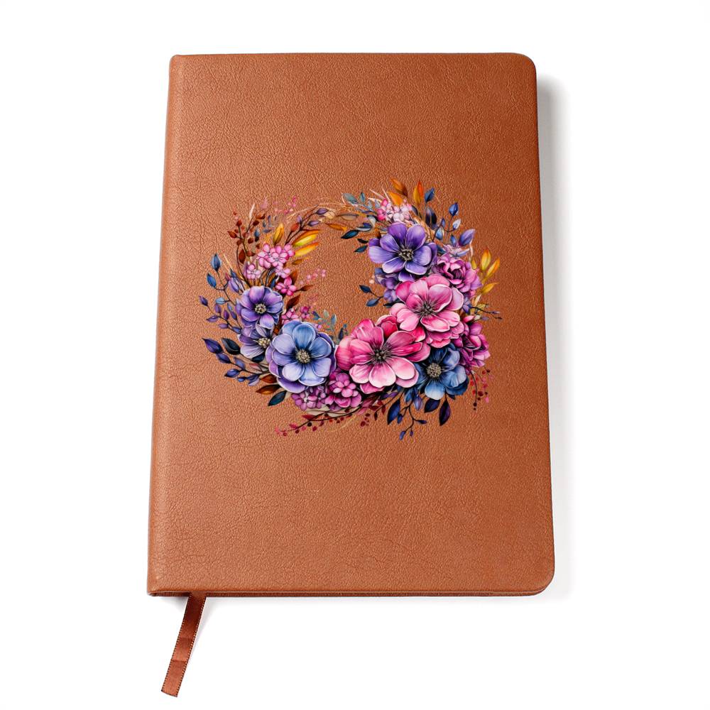 Floral Flower Wreath 139 - Vegan Leather Journal