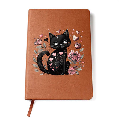 Valentine's Day Black Cat 004 - Vegan Leather Journal