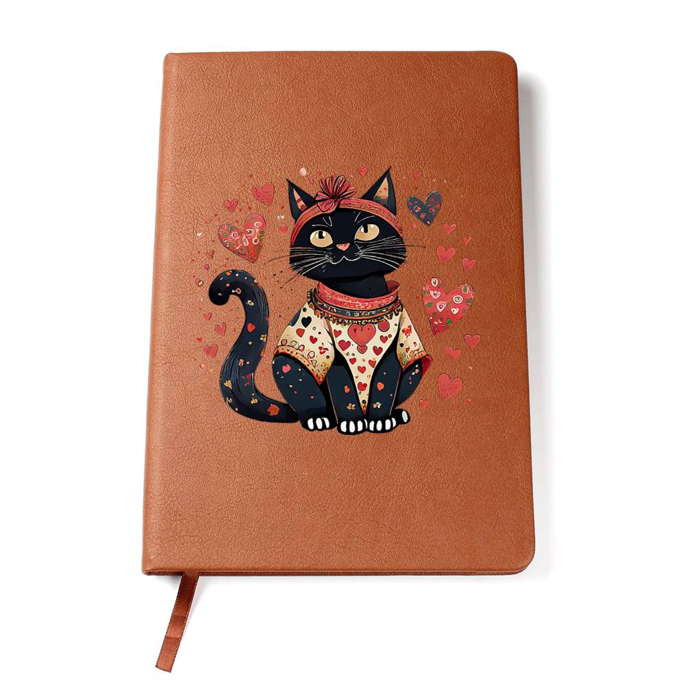 Valentine's Day Black Cat 011 - Vegan Leather Journal