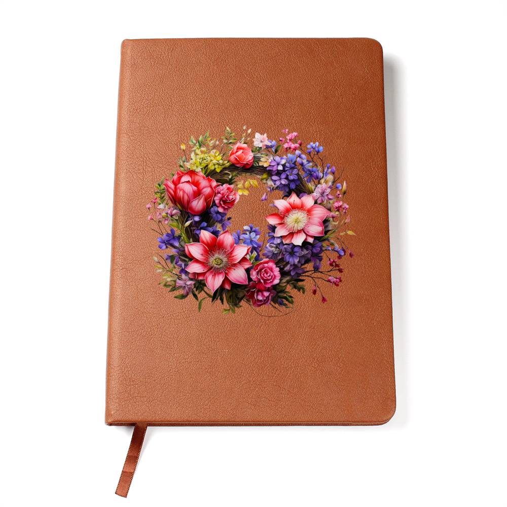 Floral Flower Wreath 102 - Vegan Leather Journal