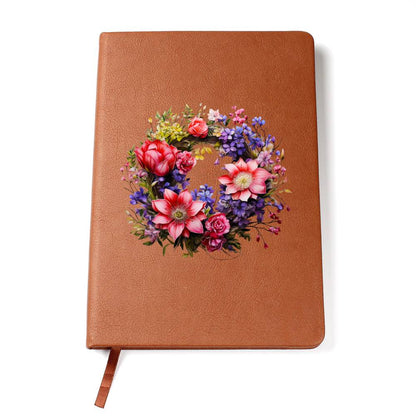 Floral Flower Wreath 102 - Vegan Leather Journal