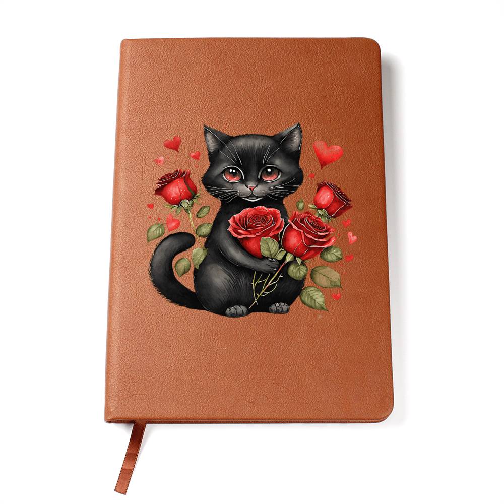 Valentine's Day Black Cat 008 - Vegan Leather Journal