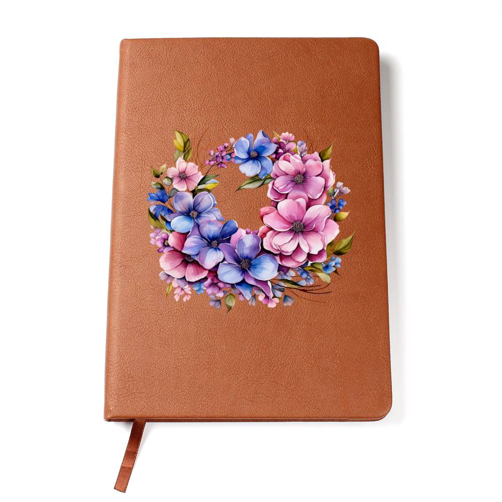 Floral Flower Wreath 034 - Vegan Leather Journal