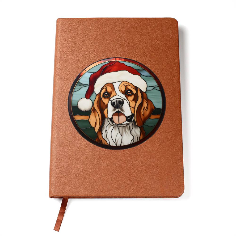 Dog Stained Glass Christmas Design 035 - Vegan Leather Journal