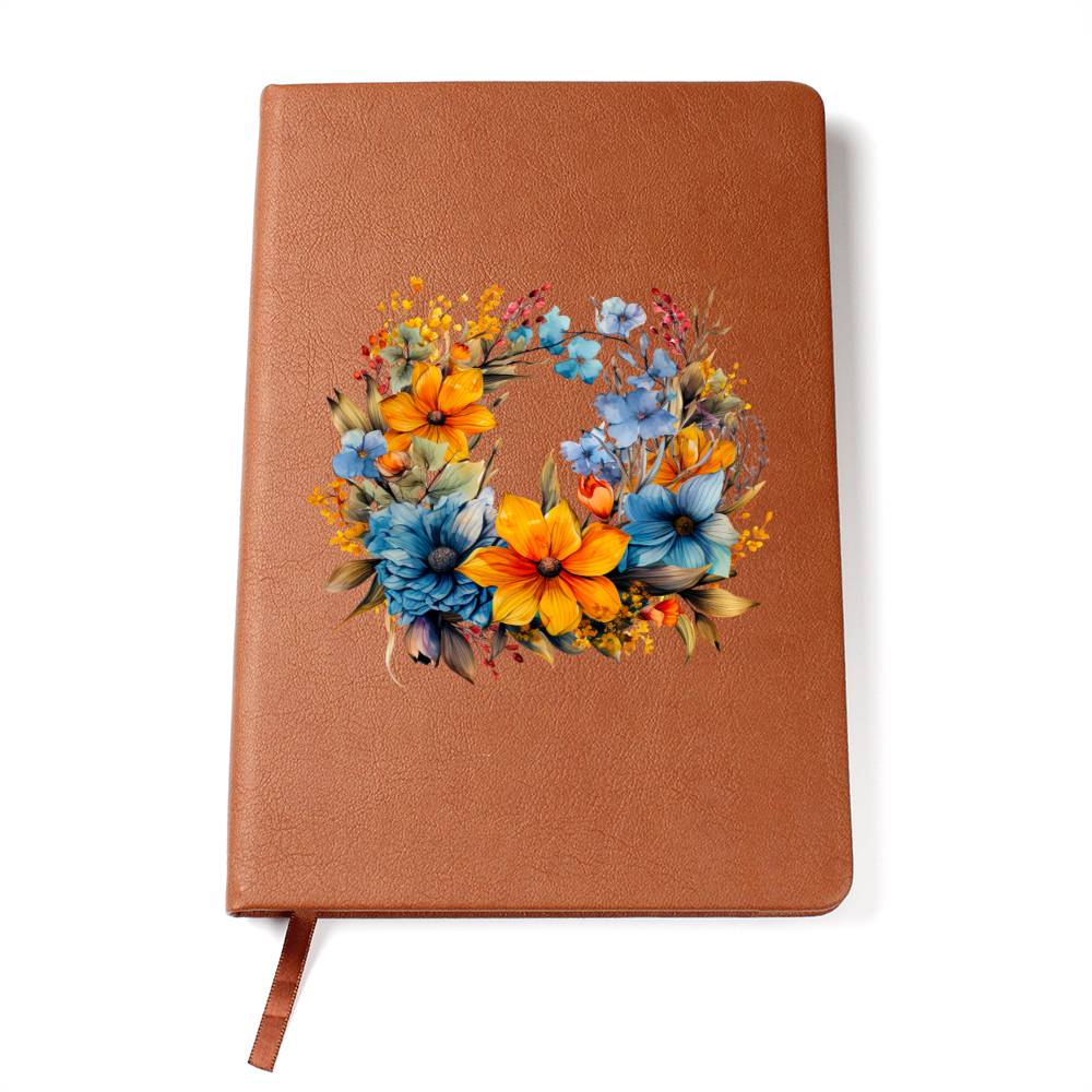 Floral Flower Wreath 001 - Vegan Leather Journal