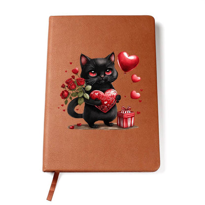 Valentine's Day Black Cat 029 - Vegan Leather Journal