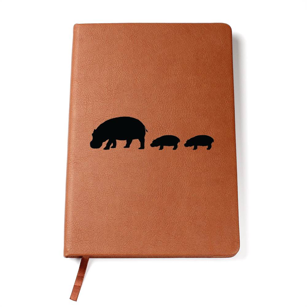 Mama Hippo With 2 Calves - Vegan Leather Journal