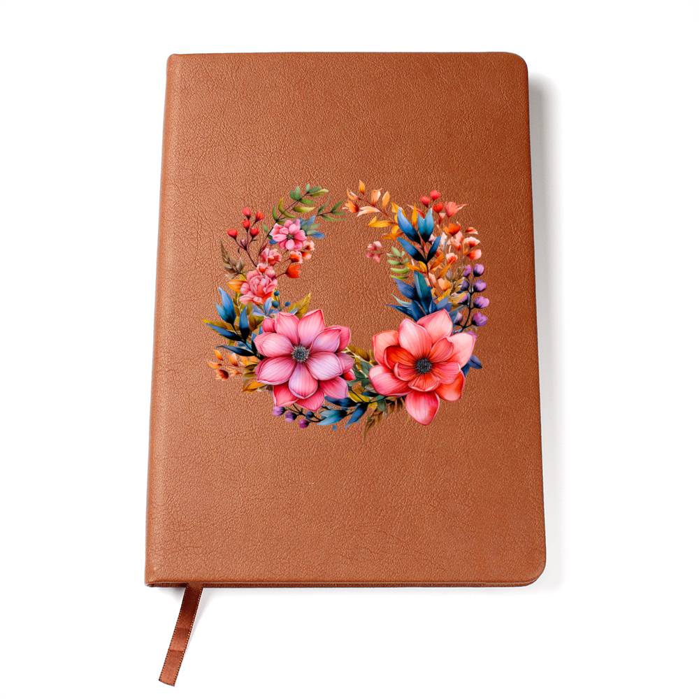 Floral Flower Wreath 118 - Vegan Leather Journal