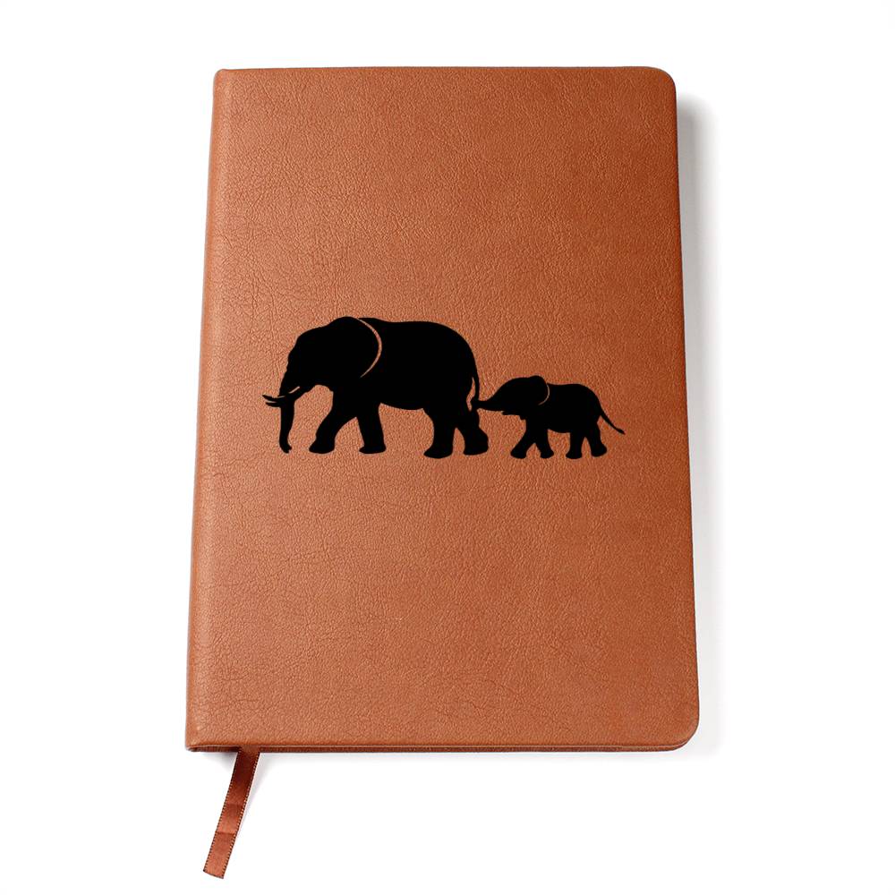 Mama Elephant With 1 Calf - Vegan Leather Journal