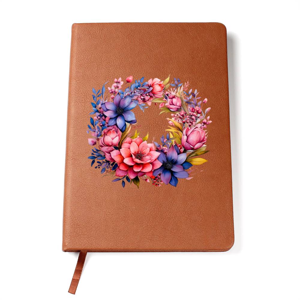 Floral Flower Wreath 082 - Vegan Leather Journal