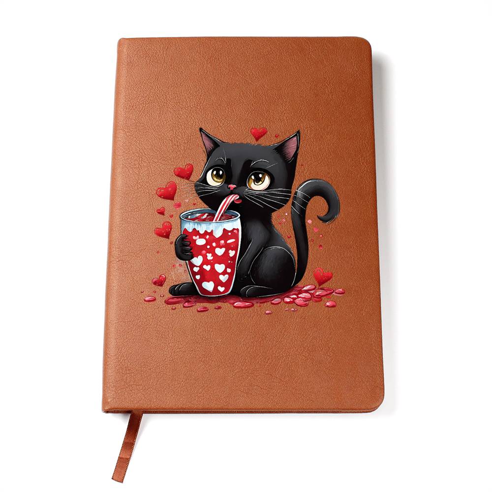 Valentine's Day Black Cat 039 - Vegan Leather Journal