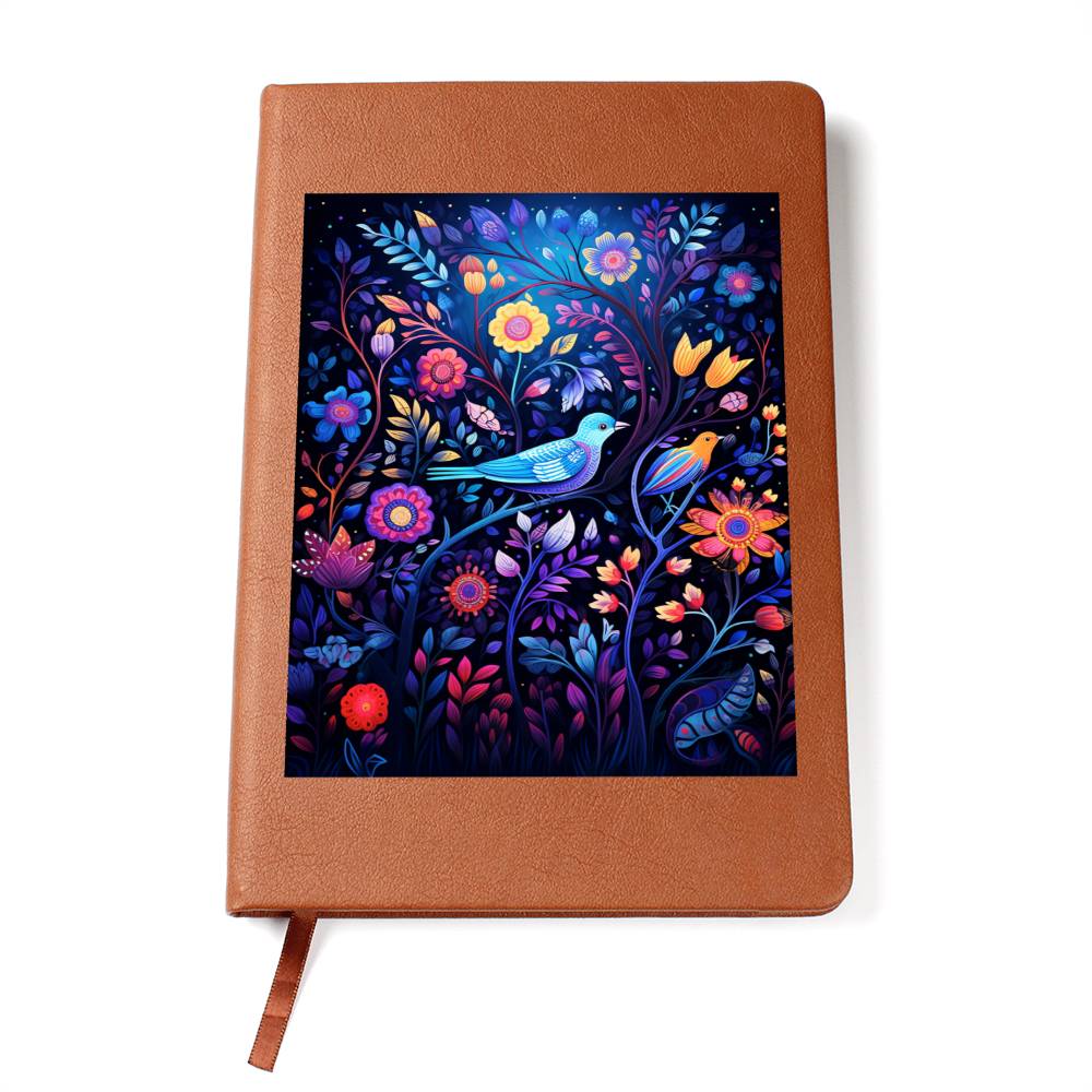 Birds And Floral Design 007 - Vegan Leather Journal