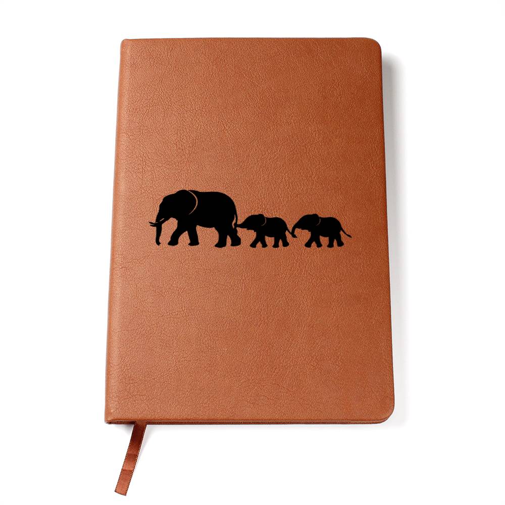 Mama Elephant With 2 Calves - Vegan Leather Journal