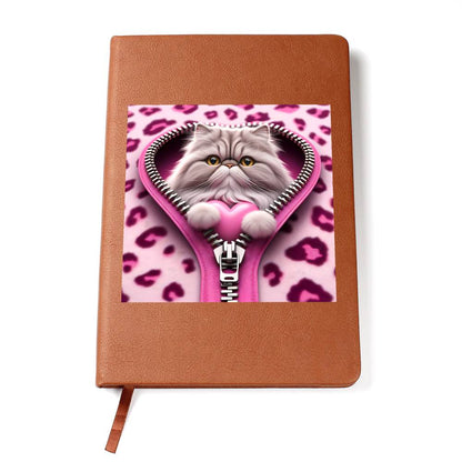 Valentine's Day Cat And Zipper 009 - Vegan Leather Journal