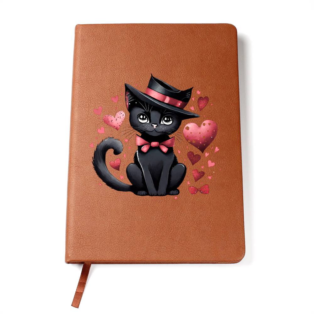 Valentine's Day Black Cat 034 - Vegan Leather Journal