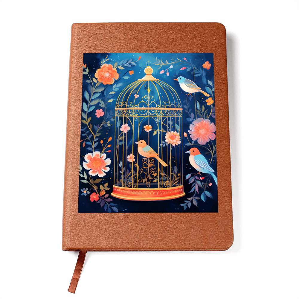 Birds And Floral Design 128 - Vegan Leather Journal
