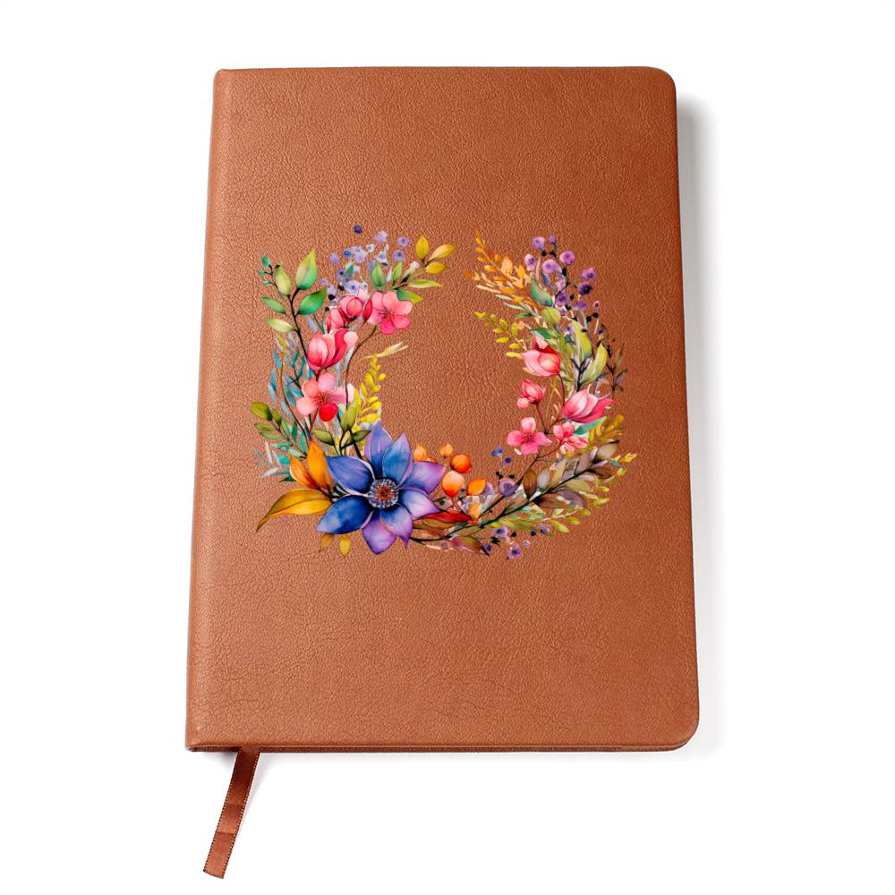 Floral Flower Wreath 116 - Vegan Leather Journal