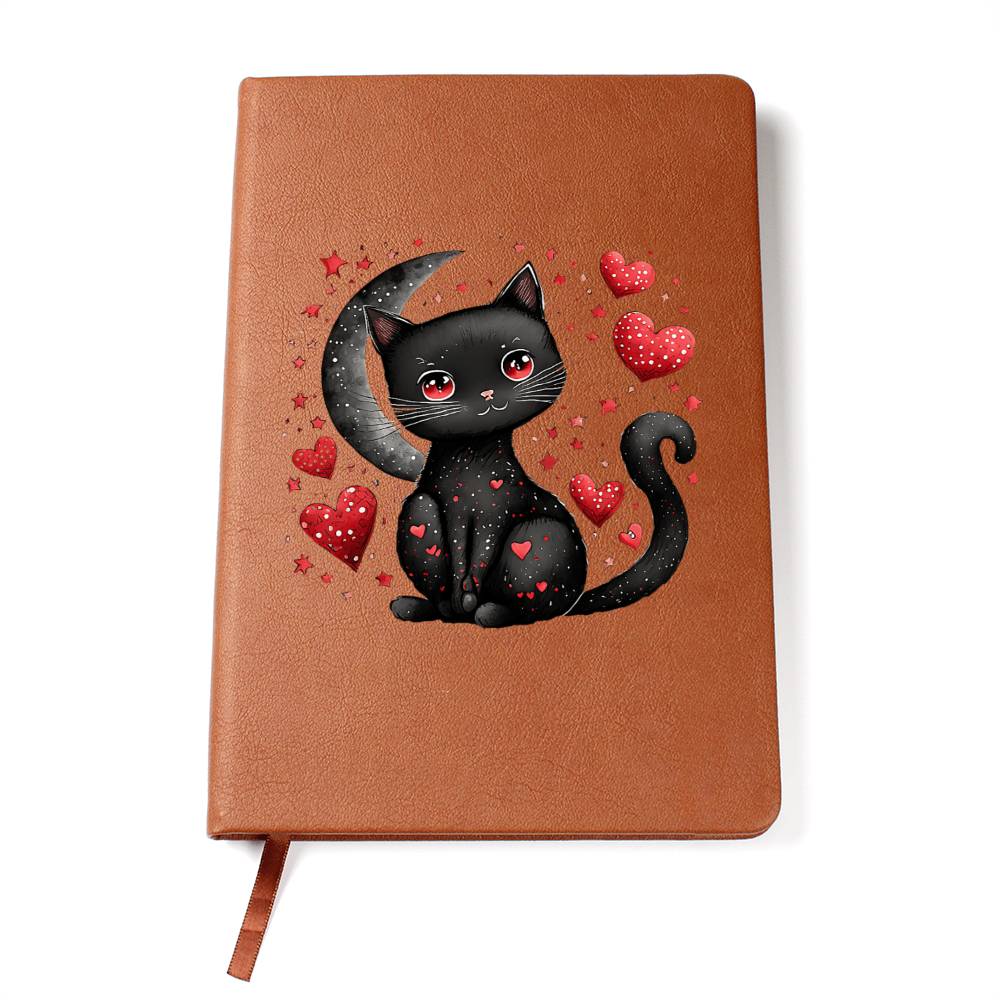 Valentine's Day Black Cat 037 - Vegan Leather Journal