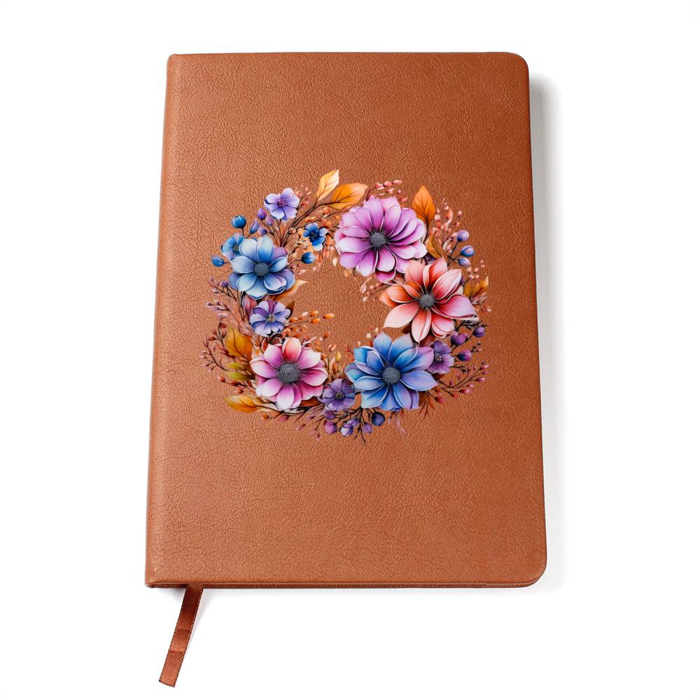 Floral Flower Wreath 074 - Vegan Leather Journal