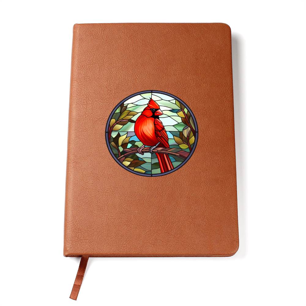Christmas Red Cardinal Stained Glass Design 022 - Vegan Leather Journal