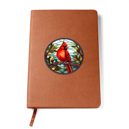 Christmas Red Cardinal Stained Glass Design 022 - Vegan Leather Journal