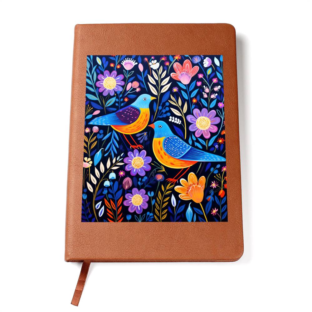 Birds And Floral Design 044 - Vegan Leather Journal