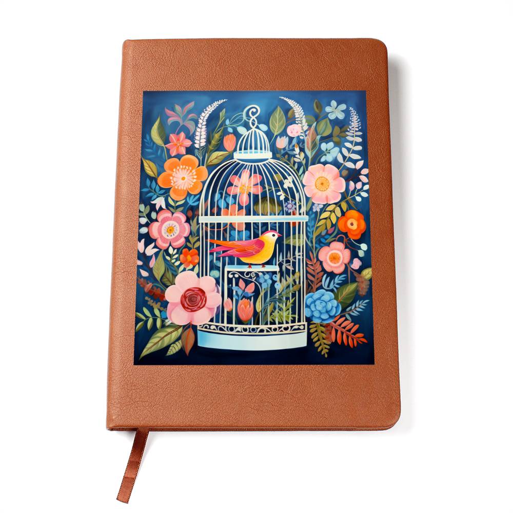 Birds And Floral Design 098 - Vegan Leather Journal