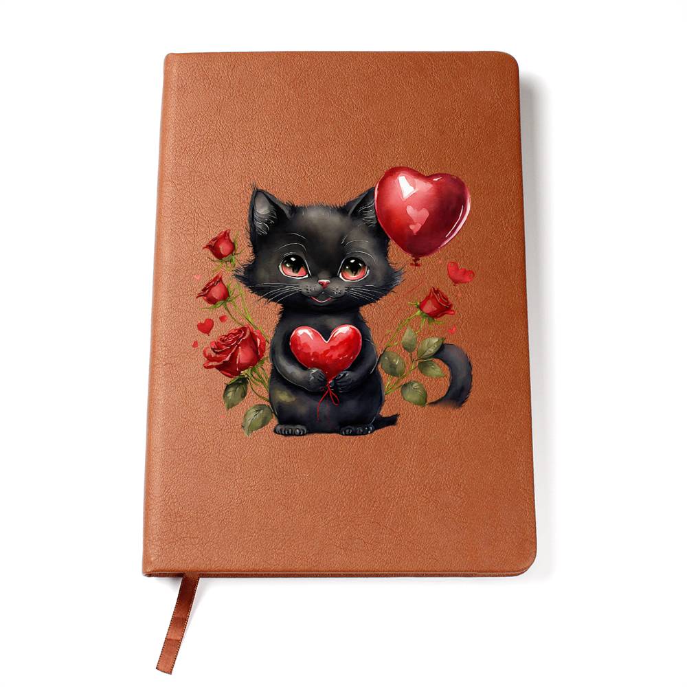 Valentine's Day Black Cat 051 - Vegan Leather Journal