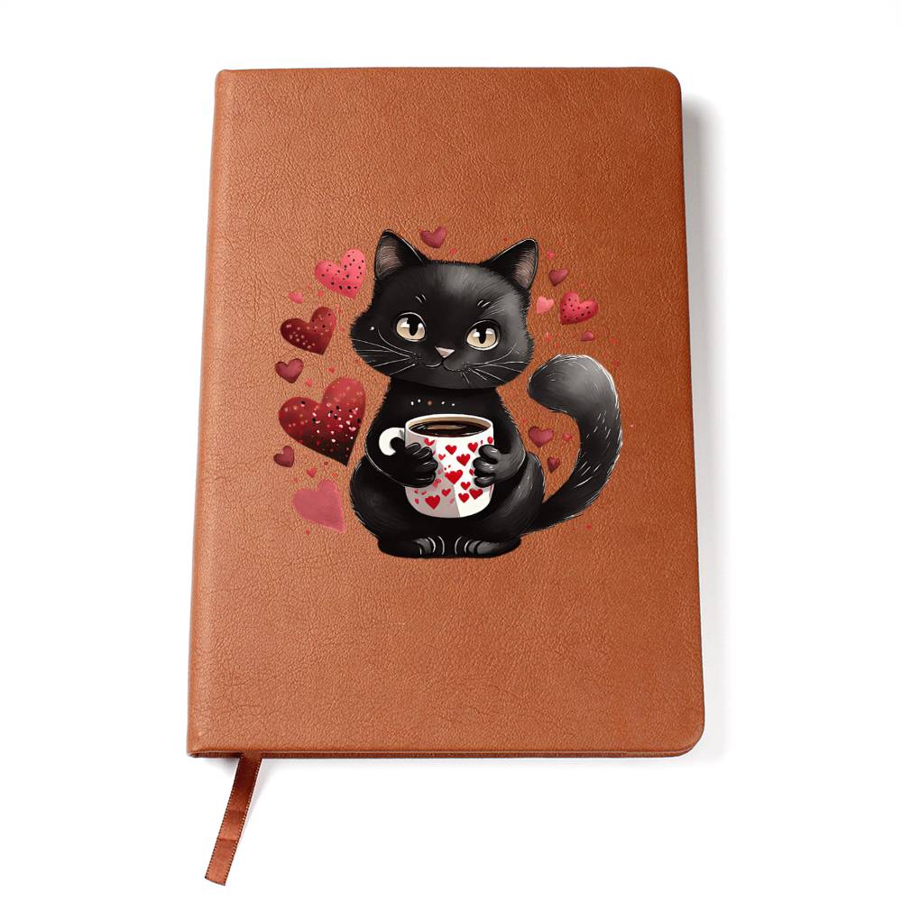 Valentine's Day Black Cat 012 - Vegan Leather Journal