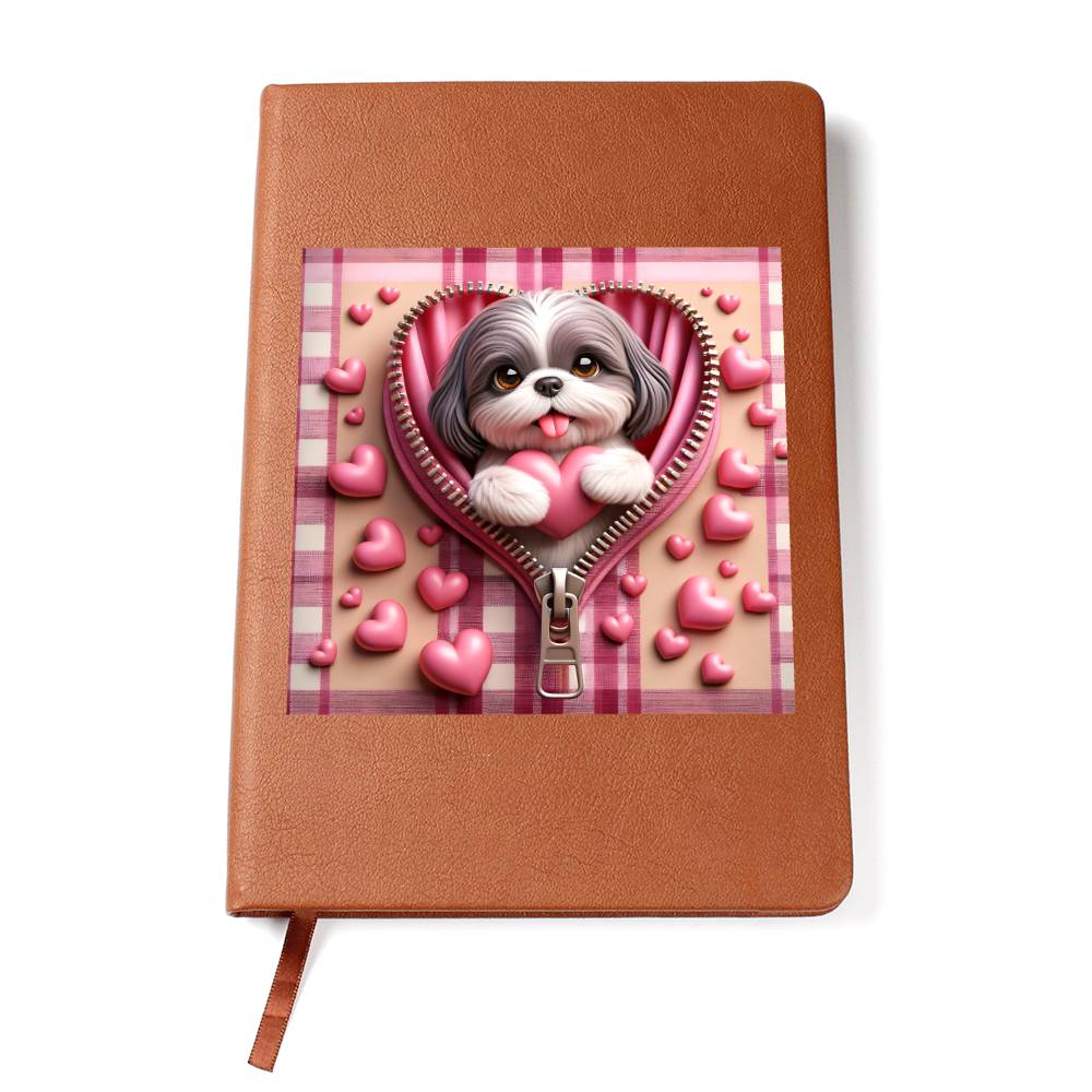 Valentine's Day Dog And Zipper 012 - Vegan Leather Journal