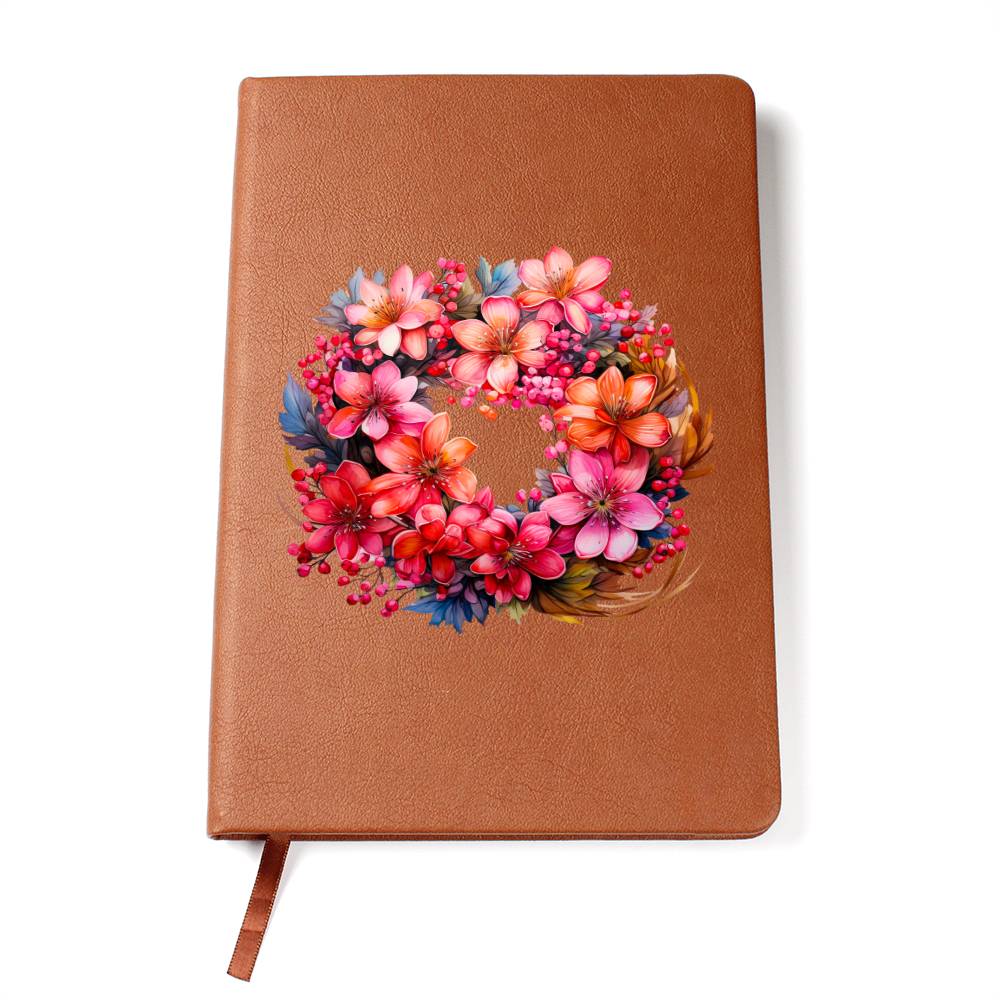 Floral Flower Wreath 030 - Vegan Leather Journal