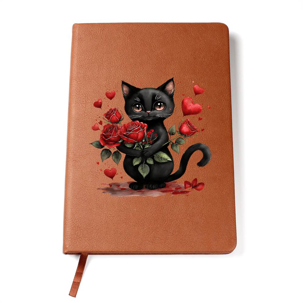 Valentine's Day Black Cat 010 - Vegan Leather Journal