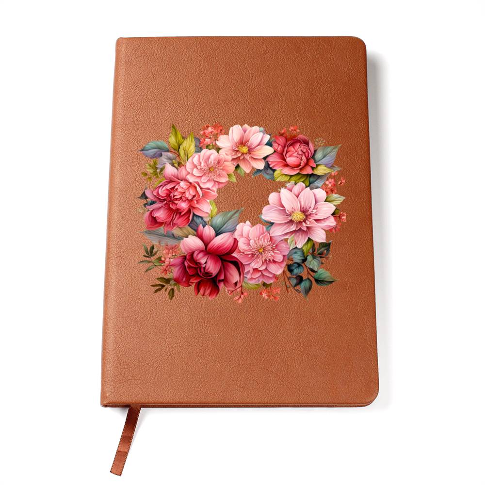 Floral Flower Wreath 007 - Vegan Leather Journal