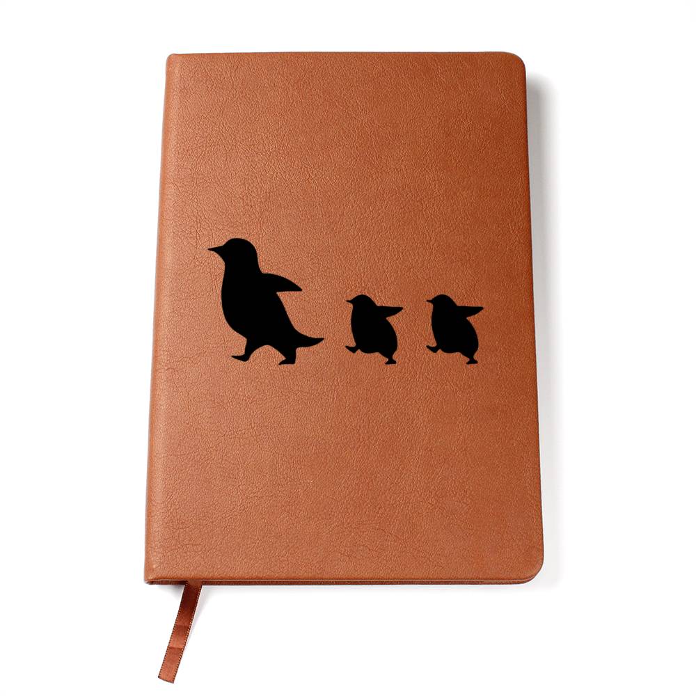 Mama Penguin With 2 Chicks - Vegan Leather Journal