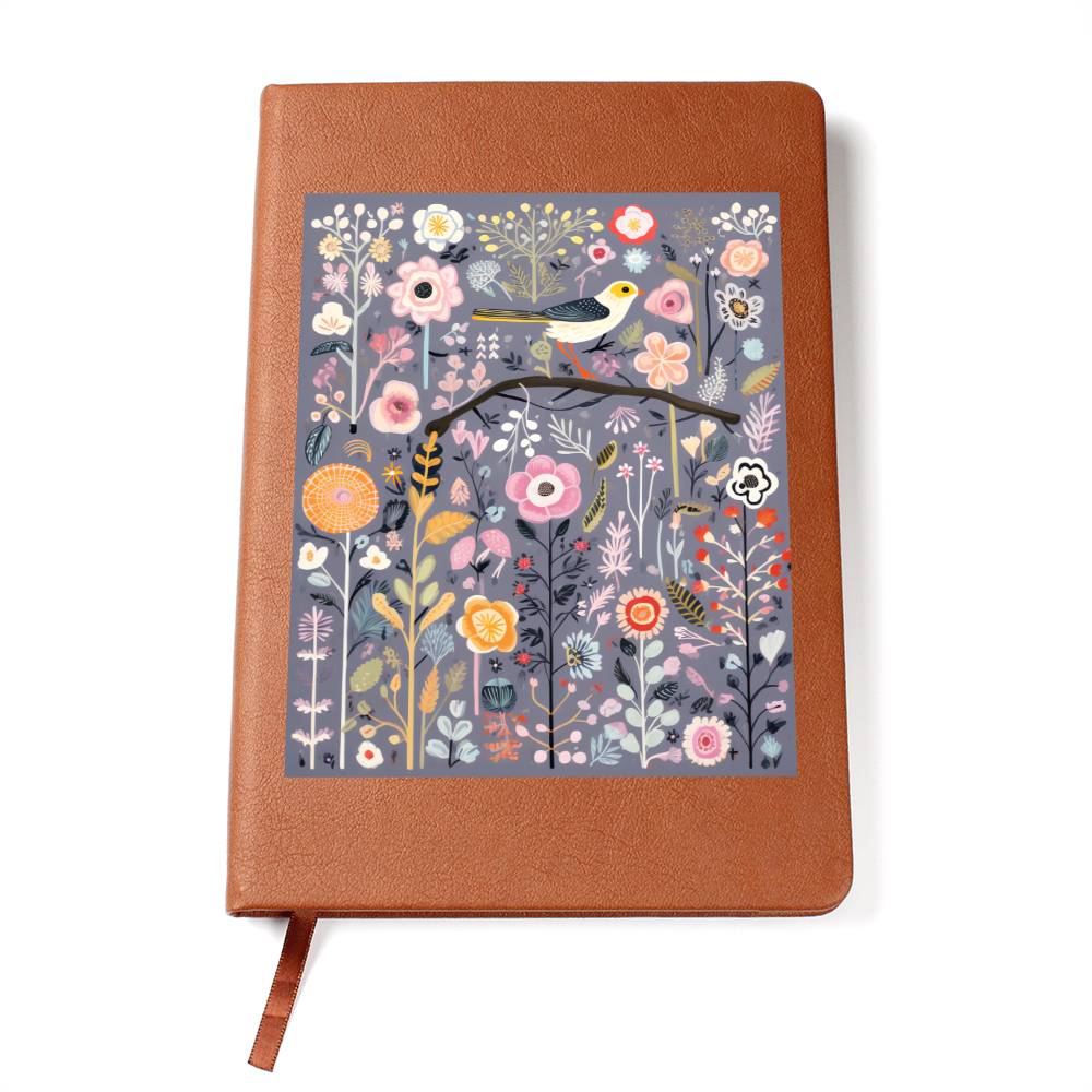 Birds And Floral Design 020 - Vegan Leather Journal