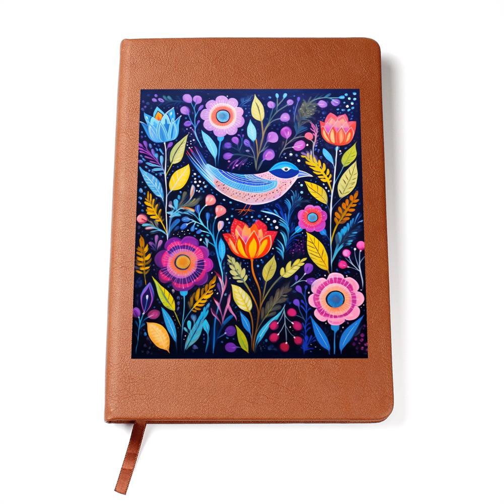 Birds And Floral Design 156 - Vegan Leather Journal
