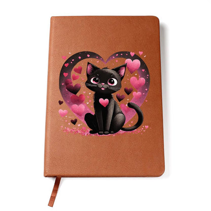 Valentine's Day Black Cat 077 - Vegan Leather Journal